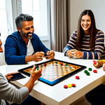 Interactive Storytelling**

"A diverse group of people enthusiastically playing a collaborative storytelling game around a table in a brightly lit living room. They are using tablets and traditional game pieces.  Everyone is fully clothed in casual, modern Portuguese fashion.  The scene should evoke a sense of creativity and shared experience, reflecting the interactive nature of the game. Safe for work, appropriate content, fully clothed, family-friendly, professional photography, perfect anatomy, natural proportions, well-formed hands."

**