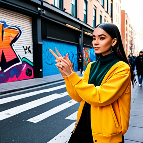 TikTok Influencer**

"A young adult content creator, fully clothed in trendy, modest street style fashion, filming a short dance video in a vibrant, urban setting. The background includes colorful graffiti art and bustling pedestrian traffic. Safe for work, appropriate content, professional, perfect anatomy, natural proportions, well-formed hands, proper finger count."

**
