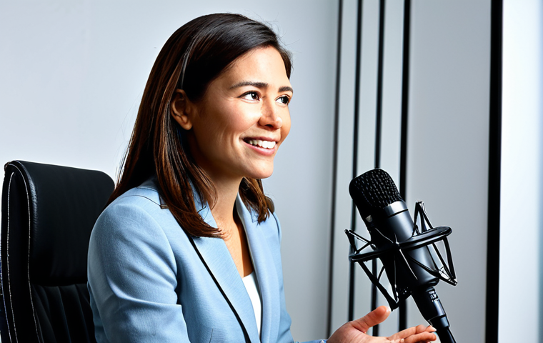 Modern Professional Podcast Recording**

"A professional woman, fully clothed in a modest business casual outfit, recording a podcast in a modern studio. She's speaking into a high-quality microphone, with soundproofing panels visible in the background. The scene is well-lit, and the focus is on her engaging expression. Appropriate attire, safe for work, family-friendly, perfect anatomy, natural pose, well-formed hands, proper finger count, professional photography, high quality."

**