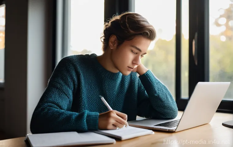 미디어와 사회적 책임 - **A young adult navigating digital information with thoughtfulness:** A diverse individual, approxim...