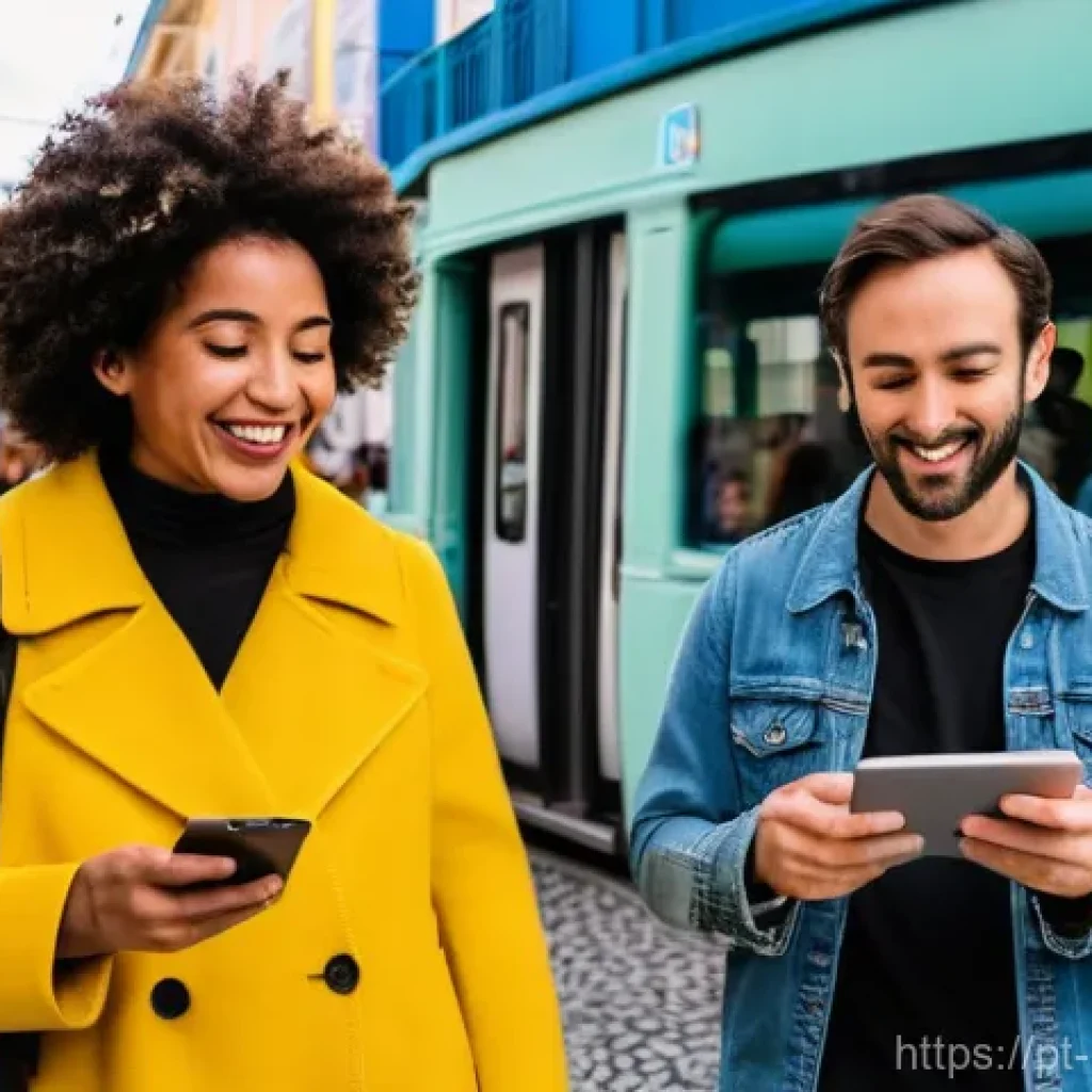 미디어와 글로벌 네트워크 - **Prompt:** A vibrant, dynamic street scene in Lisbon, Portugal, bustling with diverse Portuguese pe...