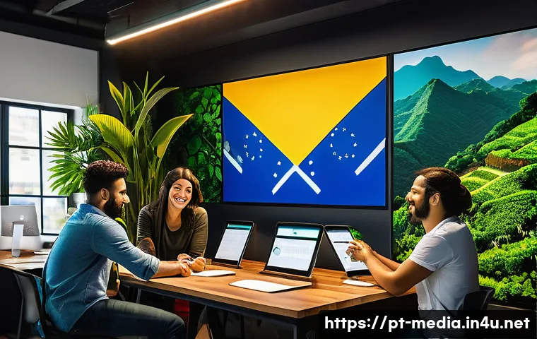 디지털 미디어 기업 분석 - A vibrant digital marketing office scene focused on audience engagement strategies: a diverse team o...