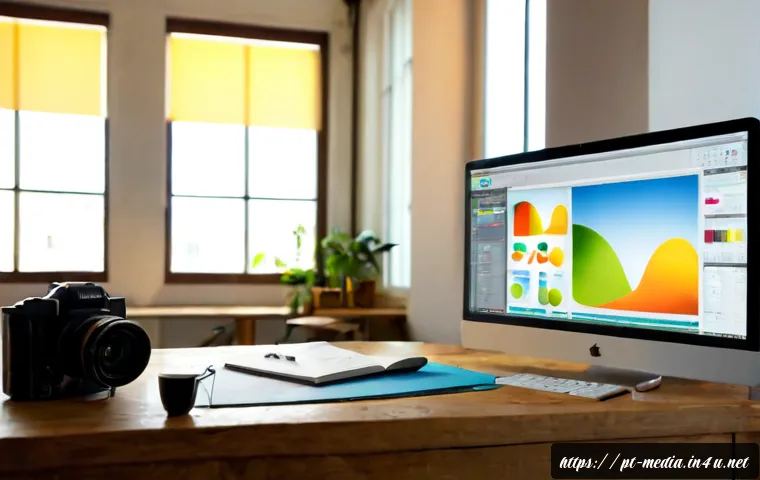 Home 15 미디어 디자인 - Photorealistic media design workspace in Lisbon, Portugal, featuring a Portuguese creative professio...